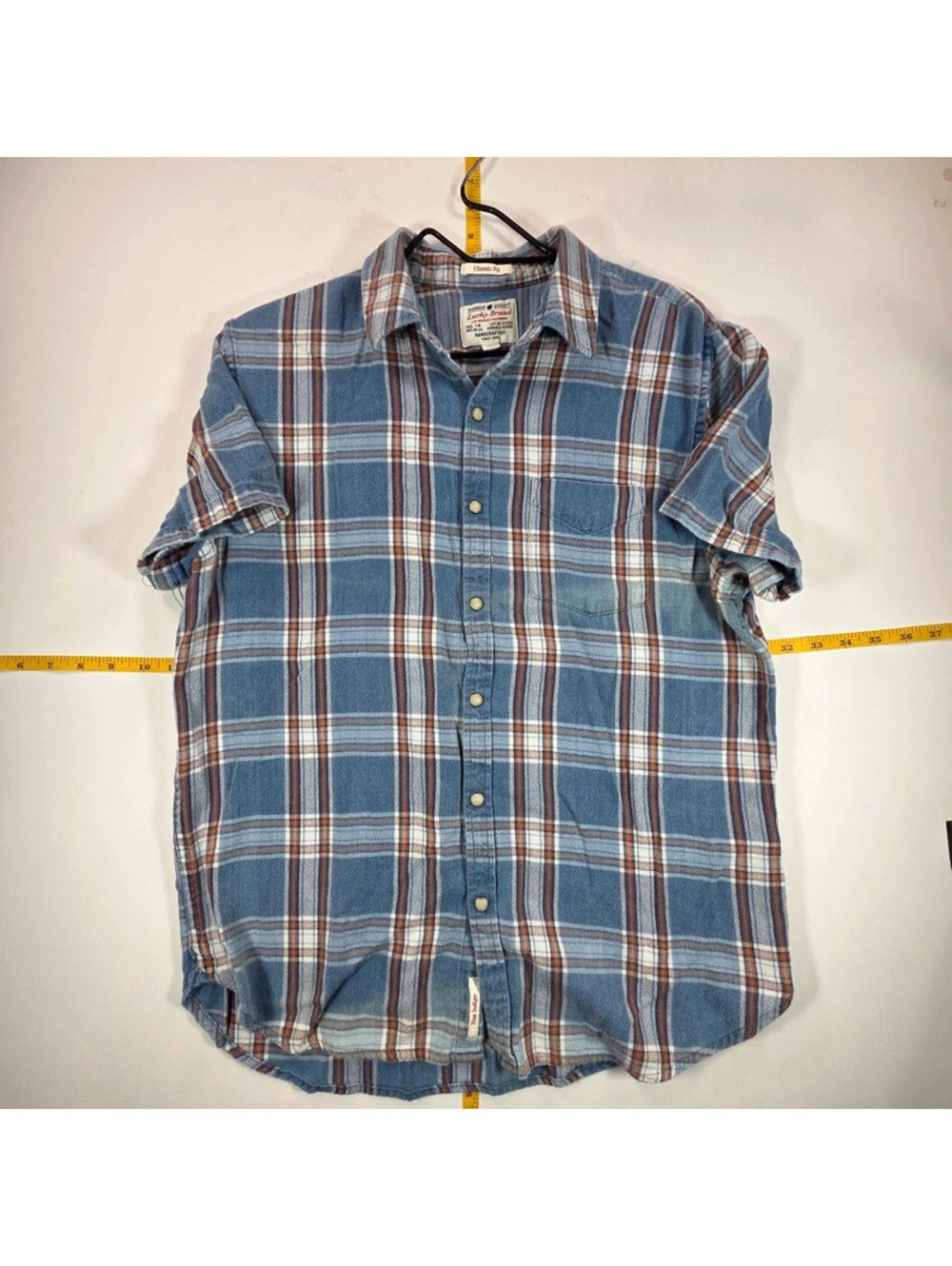 Lucky Brand blue plaid short-sleeve casual button-up Medium